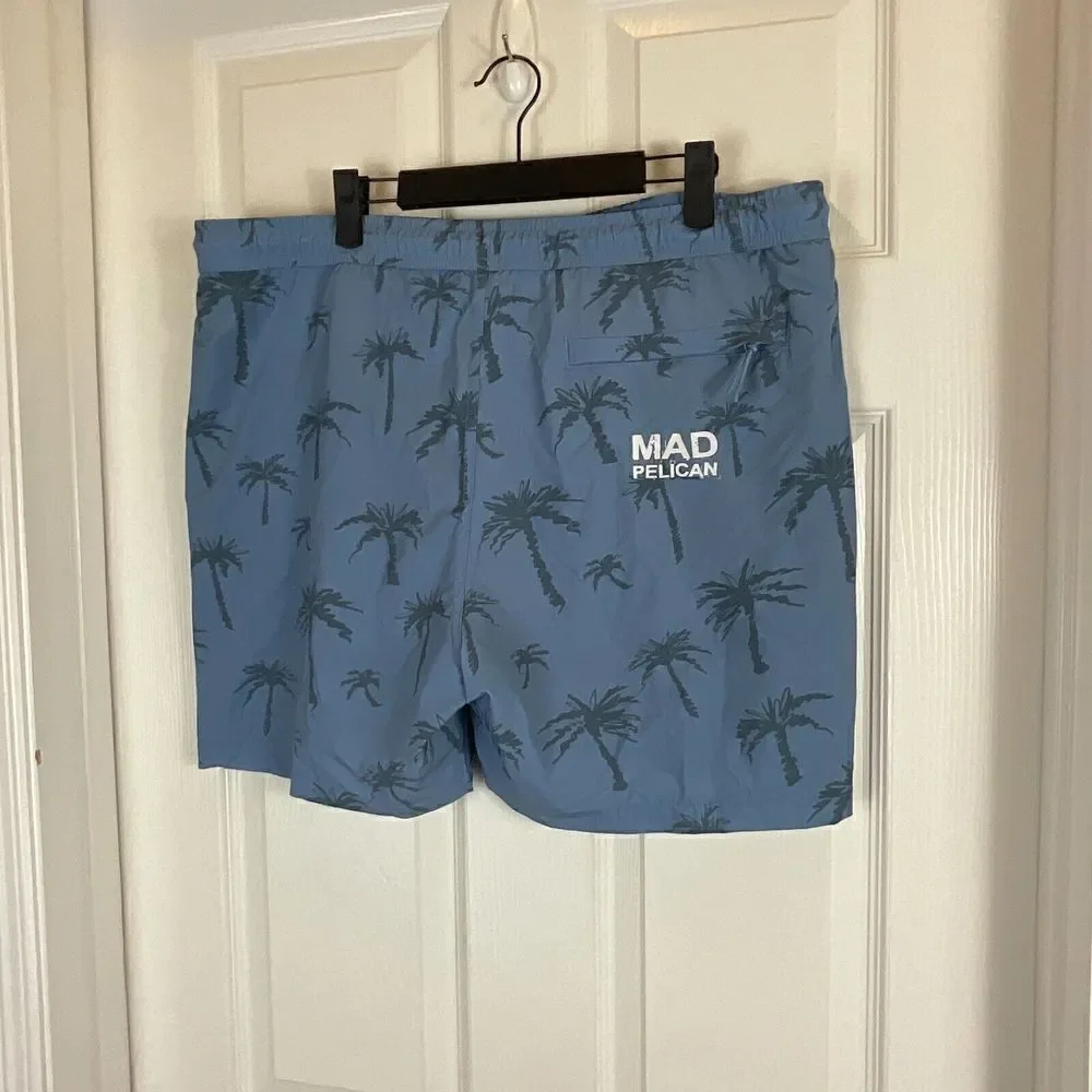 Mad Pelican Dont Worry Be Mad Men Blue Swim Trunk‎ XXL Short Pocket Draw String